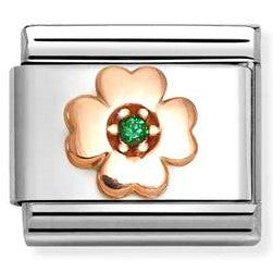 Classic Symbols in stainless steel with 9k rose gold and CZ GREEN four-leaf clover