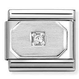 330311/17 CL symbols steel , 925 silver, CZ. Blunted rectangle WHITE