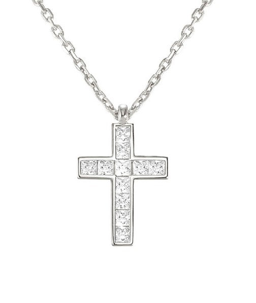 CARISMATICA necklace 925 sterling silver, cz (LARGE CROSS) WHITE fin. Silver