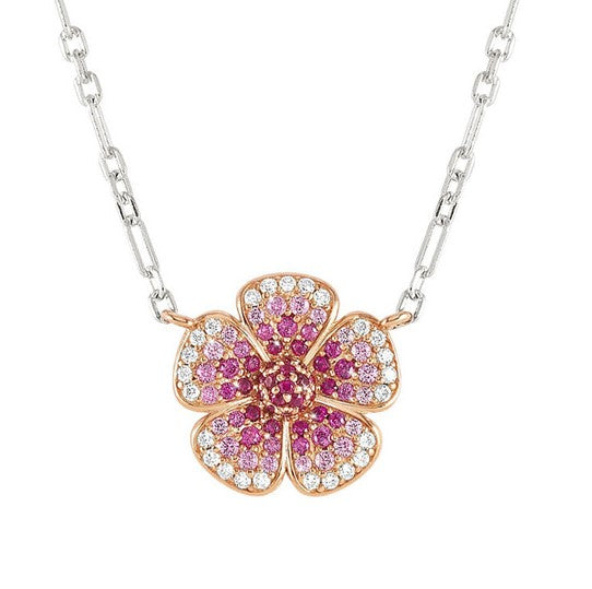 CRYSALIS necklace 925 sterling silver BI-TONE fin. cz Flower
