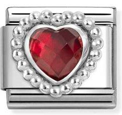 330606/005 Classic FACETED STONES, steel, 925 silver HEART with DOTS RICH SETTING RED
