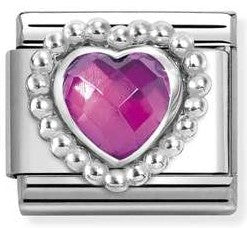 330606/030 Classic FACETED STONES, steel,925 silver HEART with DOTS RICH SETTING FUCHSIA