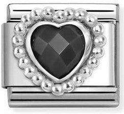 330606/011 Classic FACETED CZ, steel, 925 silver HEART with DOTS RICH SETTING Black