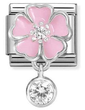 331814/03 Classic CHARMS steel, 925 silver, enamel, cz Pink flower with round