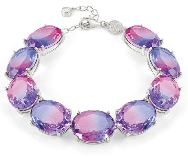 SYMBIOSI bracelet 925 sterling silver , BICOLOR stones (LARGE) (E) PINK-PURPLE fin. Silver