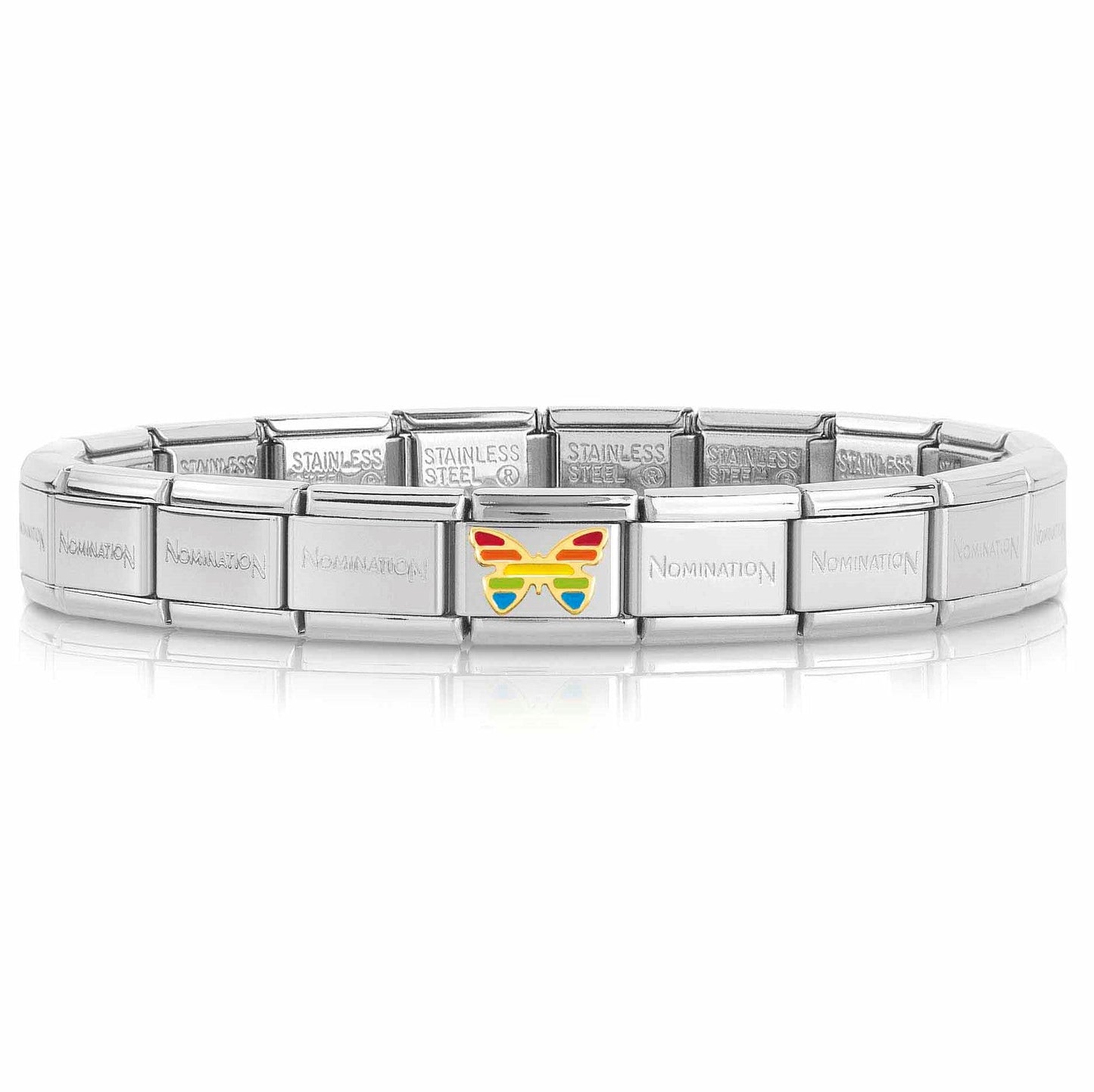 Complete Bracelet with Yellow Gold & Enamel Rainbow Buterfly