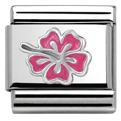 330202/24 Classic S/steel,enamel.silver 925 hibiscus PInk