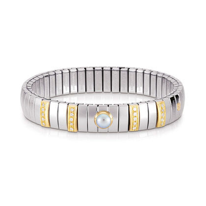 EXTENSION N.Y. bracelets (M) in stainless steel with 18k gold? Cubic Zirconia and pearls (014_GREY PEARL)