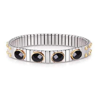 EXTENSION bracelet (M) in stainless steel with 18k gold and faceted Cubic Zirconia (011_Black)