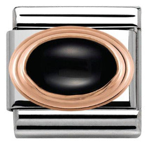 430501/02 Classic OVAL HARD STONES, S/Steel,9K rose gold BLACK AGATE