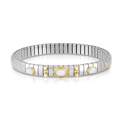 EXTENSION bracelet in stainless steel with 18K gold and stones with ornate settings (022_WHITE OPAL)