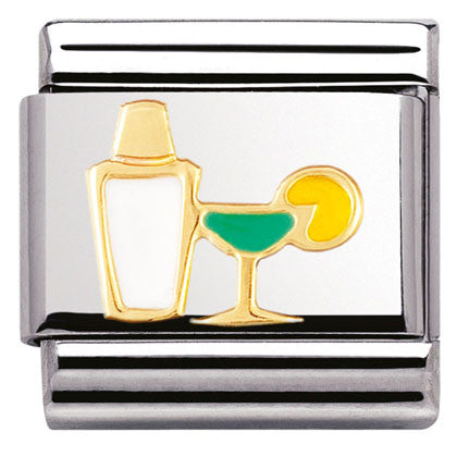 030218/02 Classic DRINKS S/steel,enamel,bonded yellow gold Cocktail shaker & glass