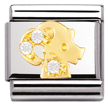 Classic ZODIAC S/Steel,Bonded Yellow Gold, CZ, Capricorn