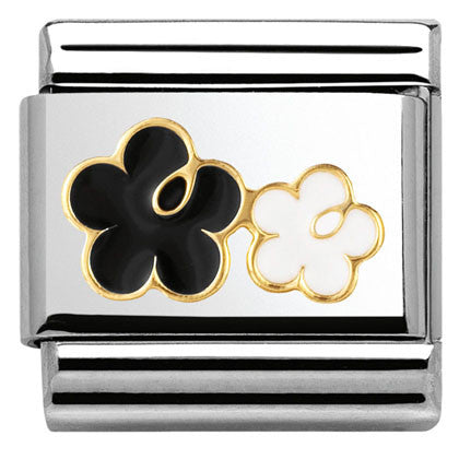 Composable Classic ELEGANCE in stainless steel with yellow gold and enamel (08_Double flower? BLACK/WHITE)
