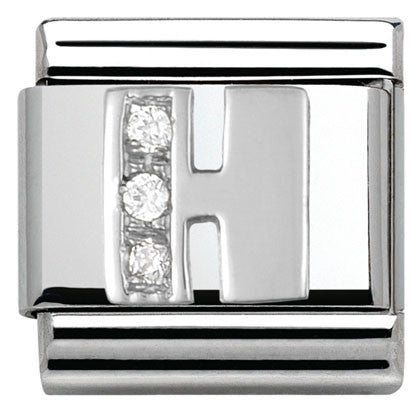 330301/08 Classic LETTER H S/steel. Cub. zirc,925 silver