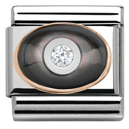 430504/03 Classic MOTHER-OF-PEARL,CZ,S/Steel, 9k gold BLACK with WHITE CZ