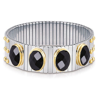 EXTENSION bracelets (XL) in stainless steel with 18k gold and faceted Cubic Zirconia (011_Black)