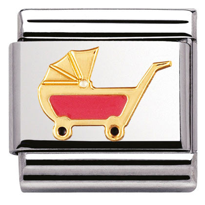 030208/49 Classic S/steel,enamel,bonded yellow gold Pink pram