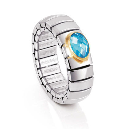 XTE Ring (S) in stainless steel with 18k gold and Cubic Zirconia (006_LIGHT BLUE)