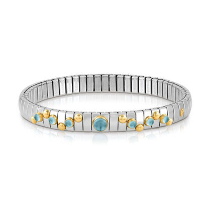 EXTENSION bracelet in stainless steel with 18K gold? round stone and small stones (025_LIGHT BLUE TOPAZ)
