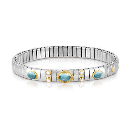 EXTENSION bracelet in stainless steel with 18K gold and stones with ornate settings (025_LIGHT BLUE TOPAZ)