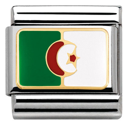 030237/21 Classic Flag ,S/steel, enamel, bonded yellow gold ALGERIA