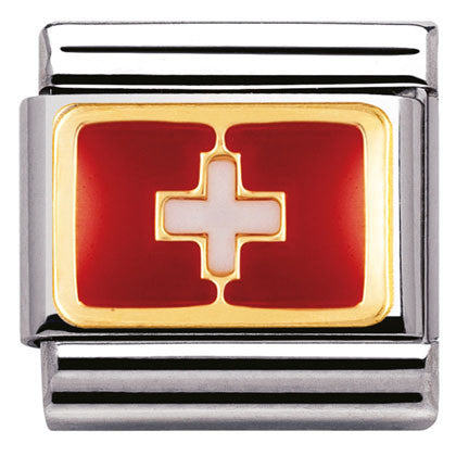 030234/09 Classic FLAG in S/steel,enamel,bonded yellow gold SWITZERLAND