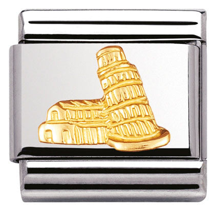 030123/09 Classic RELIEF MONUMENT,S/Steel,bonded yellow gold Tower of Pisa 09 (Italy)