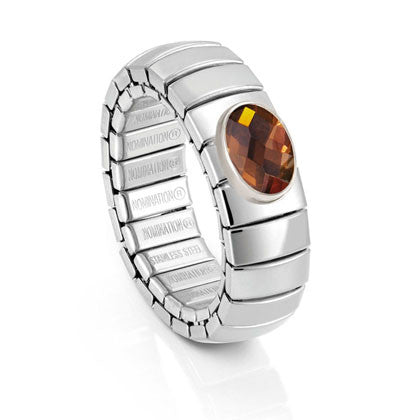 XTE stainless steel? sterling silver and FACETED stone ring (012_SMOKEY)