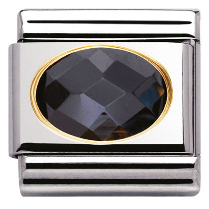 030601/011 Classic FACETED CZ Black S/Steel, Bonded Yellow Gold