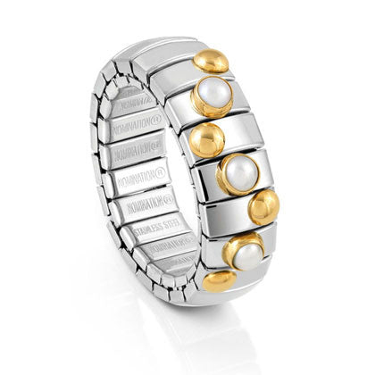 EXTENSION ring in stainless steel with 18K gold and small stones (007_WHITE PEARL)