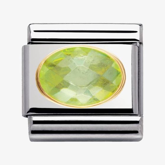 030601/004 Classic FACETED CZ Green stone S/Steel, Bonded Yellow Gold