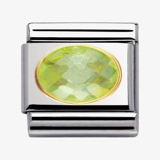 030601/004 Classic FACETED CZ Green stone S/Steel, Bonded Yellow Gold