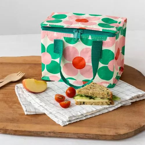 Insulated Lunch Bag Pink And Green Daisy
