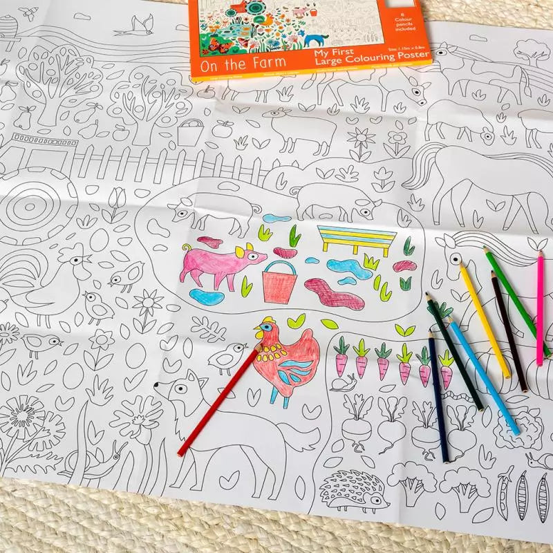 Large Colouring Poster With Pencils On The Farm