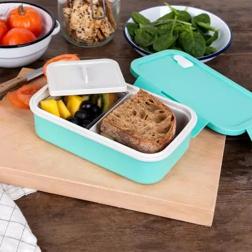 Double Wall Lunch Box With Divider Aqua