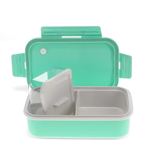 Double Wall Lunch Box With Divider Aqua