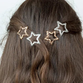 Star Hair Clips Gold And Silver Glitter Set Of 4