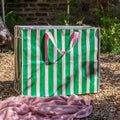 Jumbo Storage Bag Pink With Green Stripe