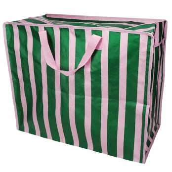 Jumbo Storage Bag Pink With Green Stripe