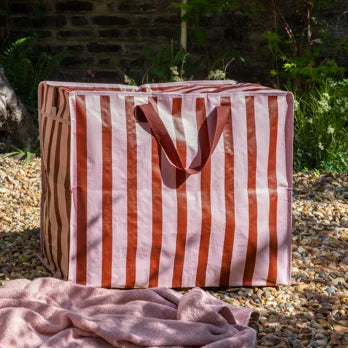 Jumbo Storage Bag Pink With Brown Stripe