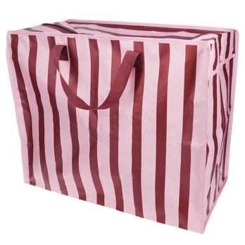 Jumbo Storage Bag Pink With Brown Stripe