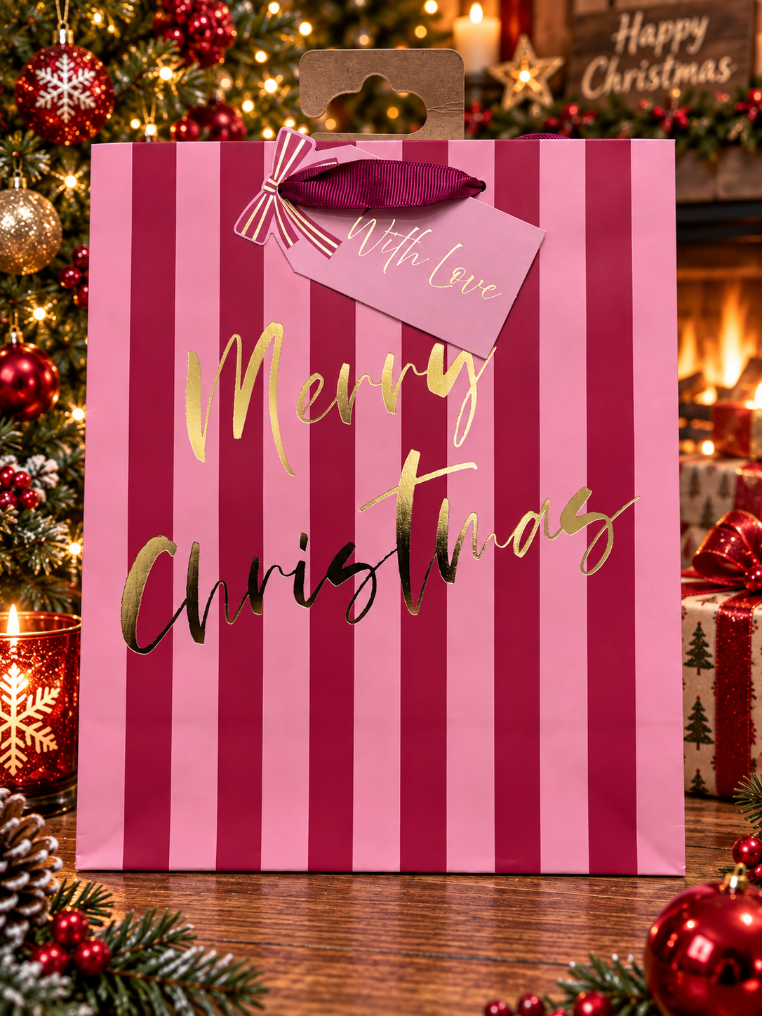 Violet Pink Stripe Gift Bag Small