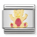 030212/32 Classic,S/steel,enamel, bonded yellow gold Pink Bear