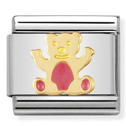 030212/32 Classic,S/steel,enamel, bonded yellow gold Pink Bear