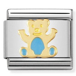 030212/33 Classic,S/steel,enamel, bonded yellow gold Blue Bear
