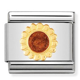 030214/24 Classic,S/steel,enamel,bonded yellow gold Sunflower