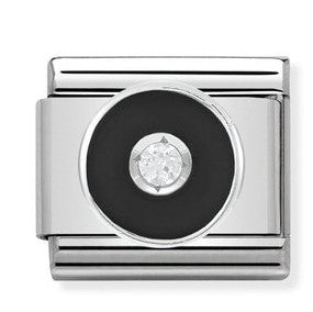 330305/15 CLASSIC Silver & enamel,1 CZ,925 silver Black Circle