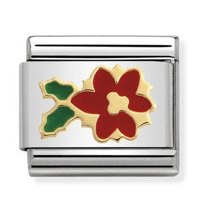 030225/20 Classic S/steel,enamel,bonded yellow gold Christmas flower