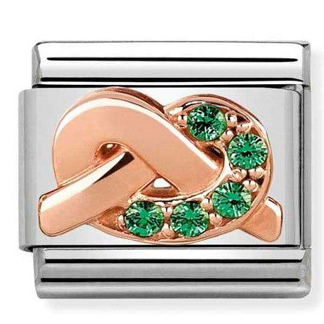 430302/08 Classic,S/steel, Rose Gold, CZ  knot GREEN